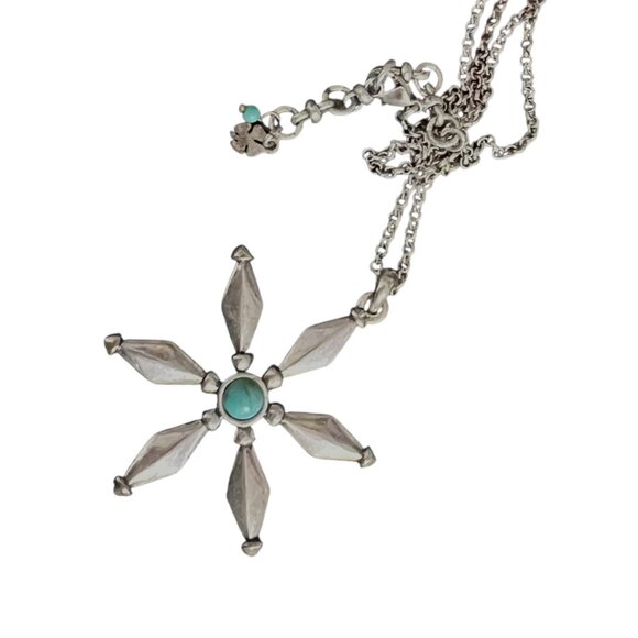 Lucky‎ Brand Turquoise & Silver Snowflake Winter Pendant Necklace - Picture 2 of 7